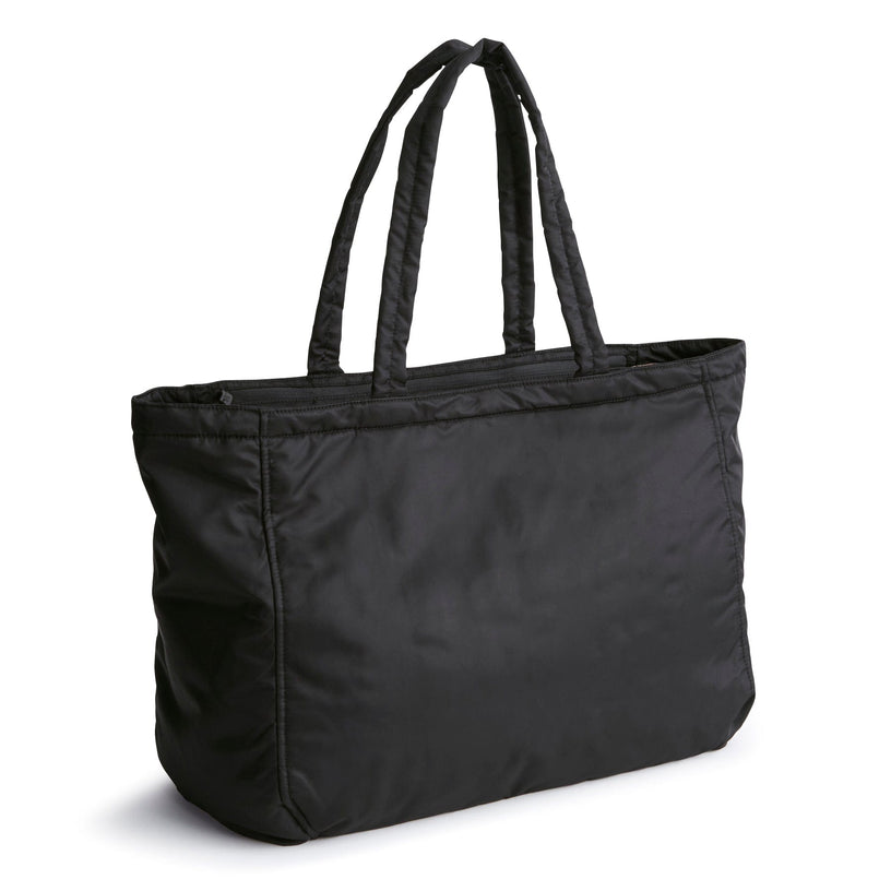 large black water-repellent travel tote bag